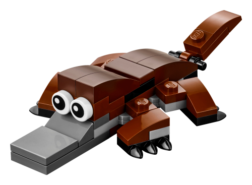 a brown platypus built out of LEGO bricks